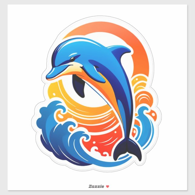 Blue Dolphin Jumping Over Ocean Waves Sticker (Sheet)