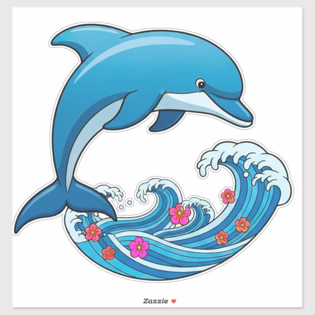 Blue Dolphin Jumping Over Ocean Waves Sticker (Sheet)