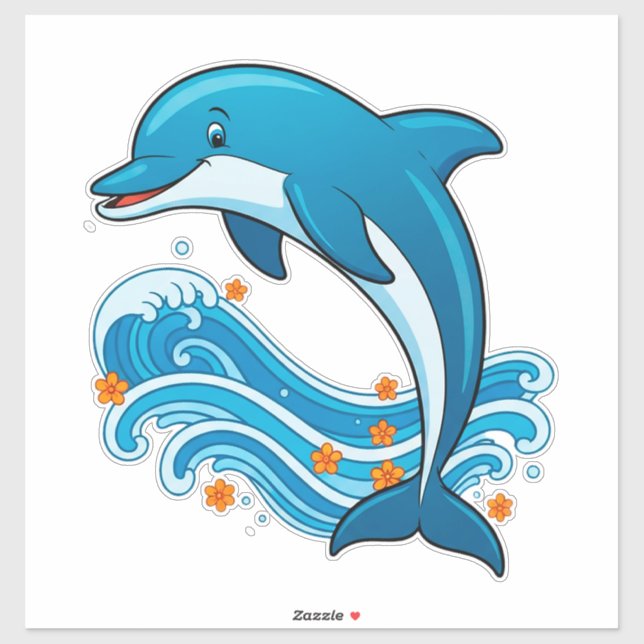 Blue Dolphin Jumping Over Ocean Waves Sticker (Sheet)