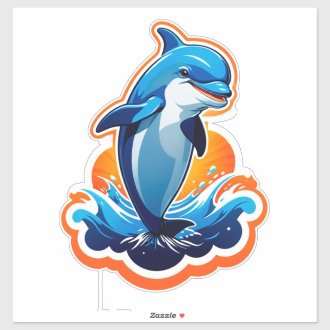 Blue Dolphin Jumping Over Ocean Waves Sticker (Sheet)