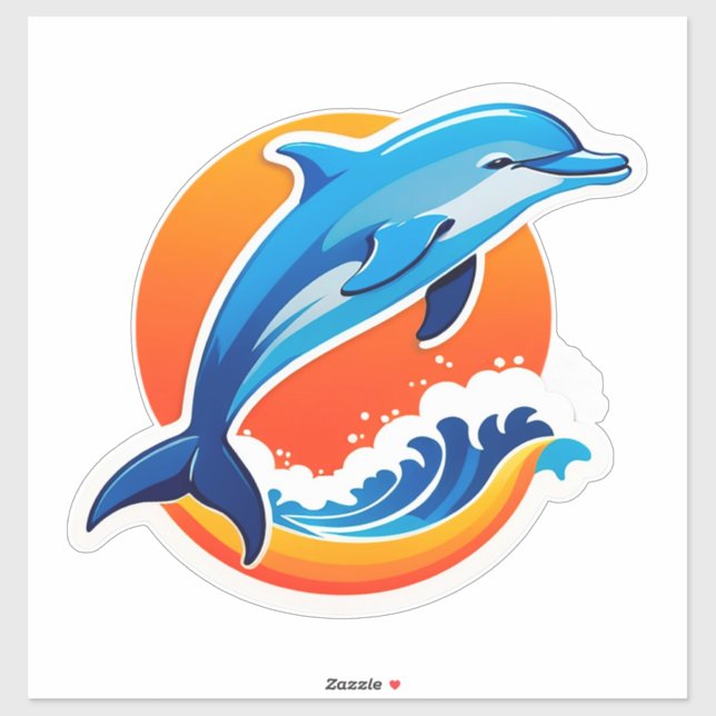 Blue Dolphin Jumping Over Ocean Waves Sticker (Sheet)