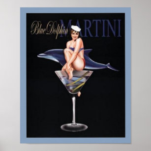 Blue Dolphin Martini Poster