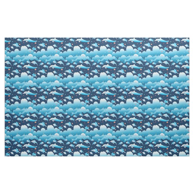 Blue Dolphin Pattern Classic Trending Modern Cute Fabric (Fat Quarter)