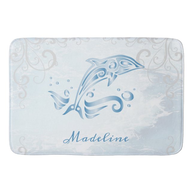 Blue Dolphin Personalized Bath Mat (Front)