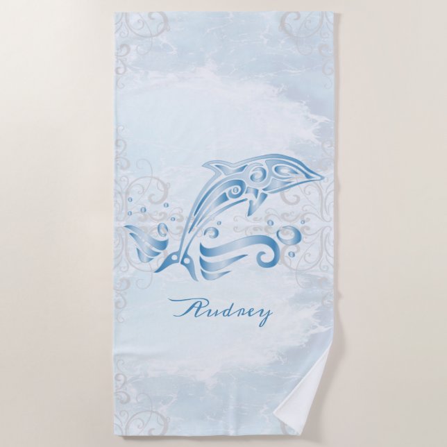 Blue Dolphin Personalized Beach Towel (Front)
