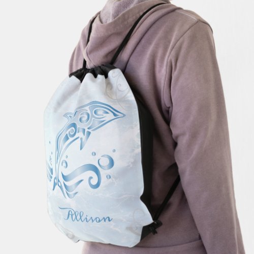 Blue Dolphin Personalized Drawstring Bag