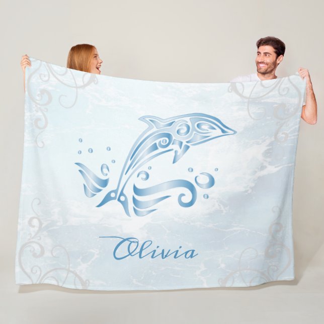Blue Dolphin Personalized Fleece Blanket (In Situ)