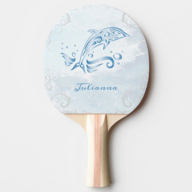 Blue Dolphin Personalized Ping Pong Paddle (Front)