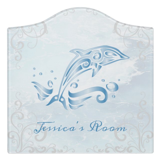 Blue Dolphin Personalized Room Sign (Large Crest Front)