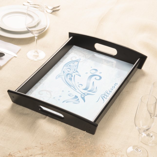 Blue Dolphin Personalized Serving Tray (Front)