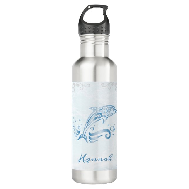 Blue Dolphin Personalized Stainless Steel Water Bottle (Front)