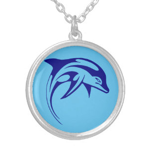Blue dolphin silver plated necklace