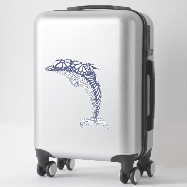 Blue Dolphin Tiki Style Patterned Sealife Sticker (Suitcase)