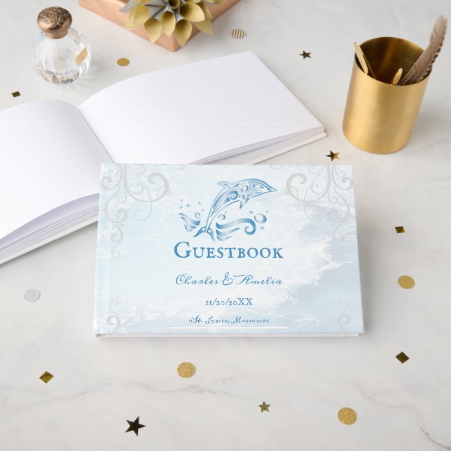 Blue Dolphin Wedding Guestbook (Front Open)