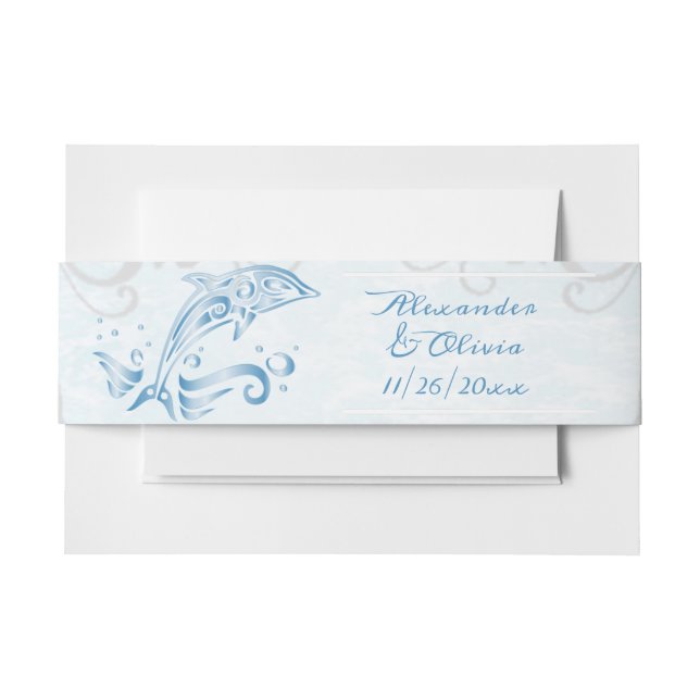 Blue Dolphin Wedding Invite Belly Band (Front Example)