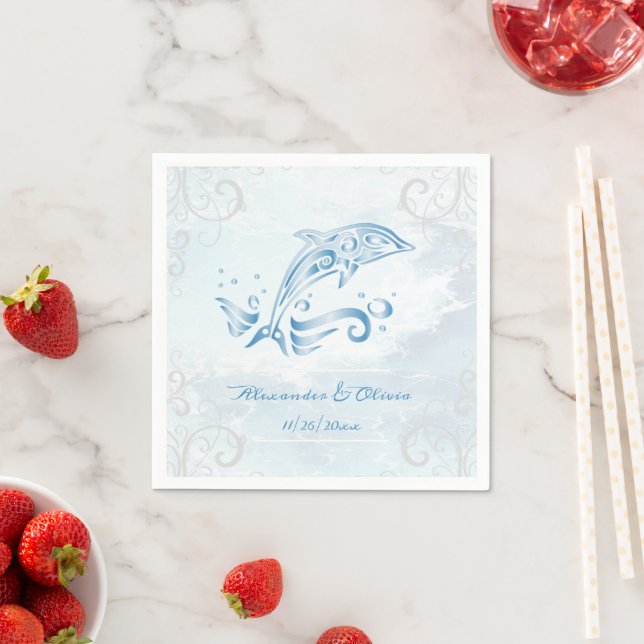 Blue Dolphin Wedding Napkins (Insitu)