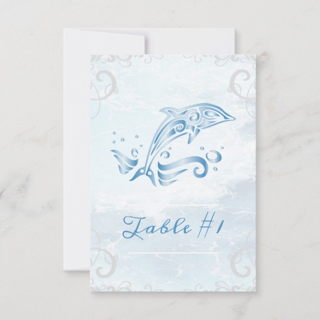 Blue Dolphin Wedding Table Card (Front)