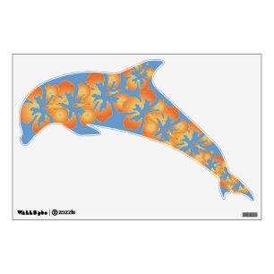 Blue Dolphin with Hawaiian Flowers Wall Decal