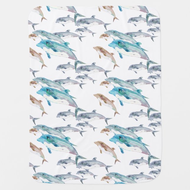 Blue Dolphins Baby Blanket (Front)