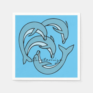 Blue Dolphins circling Thunder_Cove Napkins