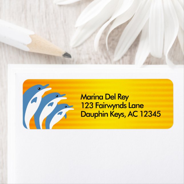 Blue Dolphins Dancing in the Tropical Sun Label (Insitu)