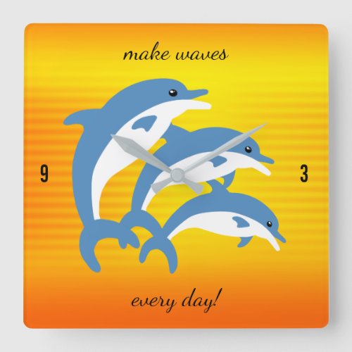 Blue Dolphins Dancing in the Tropical Sun Square Wall Clock