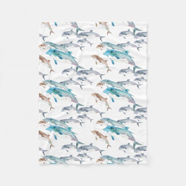 Blue Dolphins Fleece Blanket (Front)