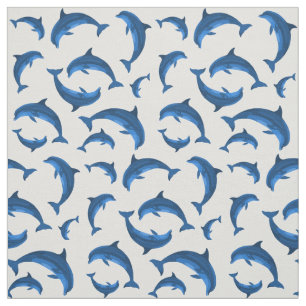 Blue Dolphins Jumping Pattern on Gray Fabric