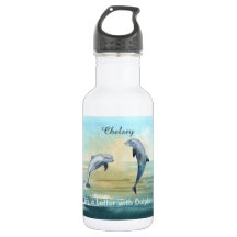 Blue Dolphins Jumping Sunny Water Watercolor Name