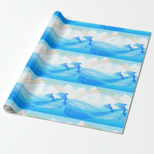 Blue Dolphins Jumping Wrapping Paper