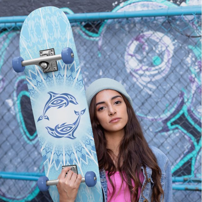 Blue Dolphins Mandala Maritime Skateboard Deck (Creator Uploaded)