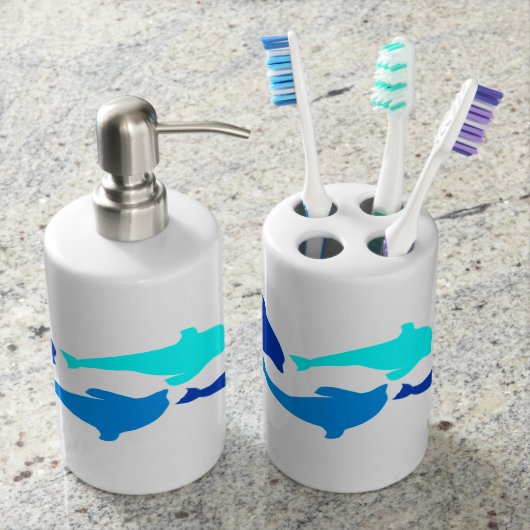 Blue Dolphins Soap Dispenser And Toothbrush Holder (Front)