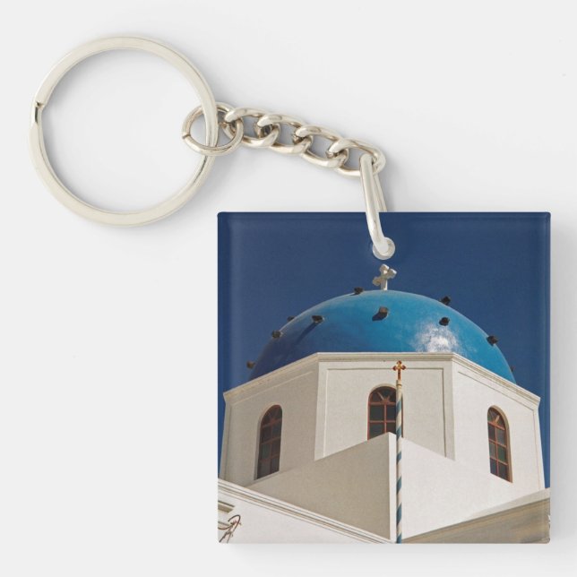 Blue dome, Santorini, Greece Keychain (Front)