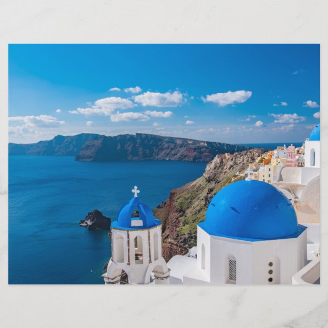 Blue Domes of Santorini Scrapbook Paper (Front)