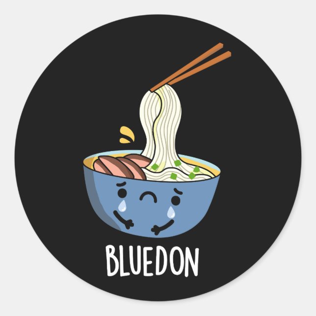 Blue-don Funny Udon Pun Dark BG Classic Round Sticker (Front)