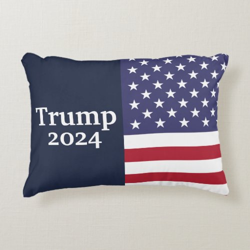 Blue Donald Trump 2024 American Flag Accent Pillow