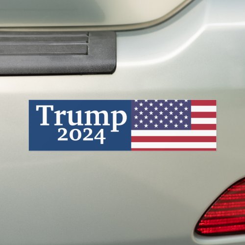 Blue Donald Trump 2024 American Flag Bumper Sticker