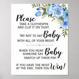 Blue Don't say baby game baby shower sign