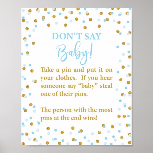 Blue Dont Say Baby Shower Game Sign
