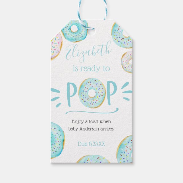 Blue Donut Baby Pop it When She Pops Gift Tags (Front)