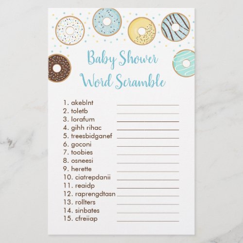 Blue Donut Baby Shower Word Scramble Game