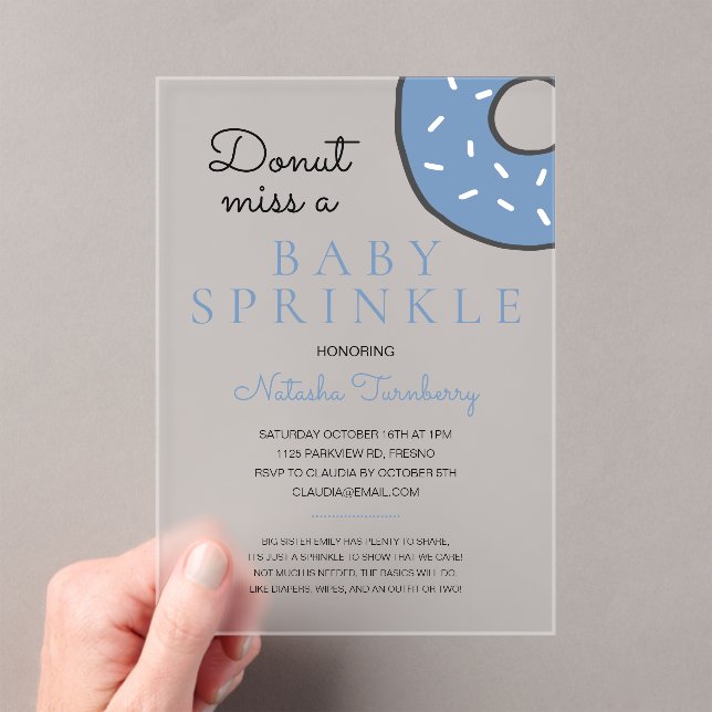 Blue Donut Baby Sprinkle Boy Baby Shower Acrylic Invitations (Insitu (Handheld))