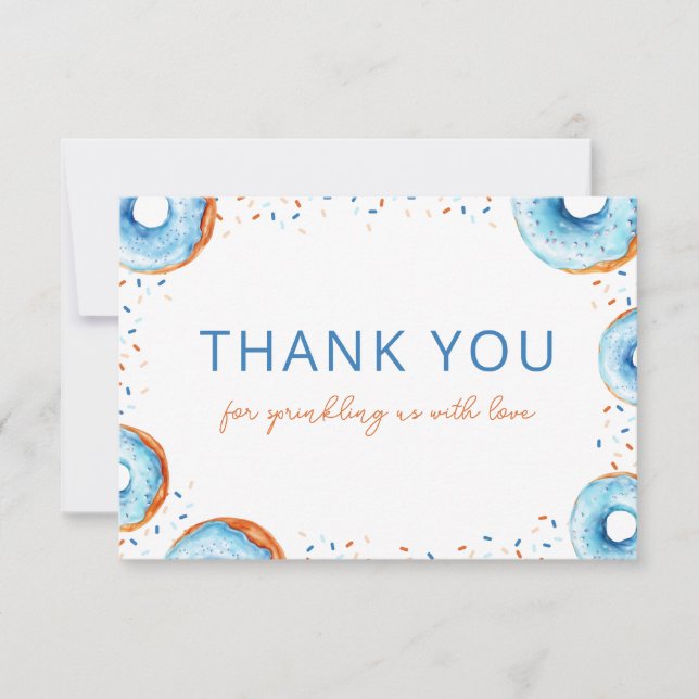 Blue Donut Baby Sprinkle Flat Thank You Card (Front)