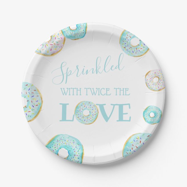 Blue Donut Baby Sprinkle Paper Plate (Front)