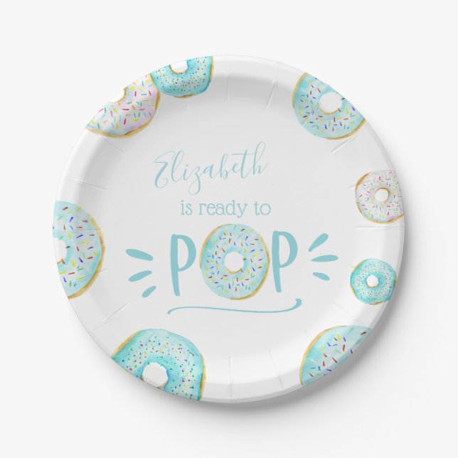 Blue Donut Baby Sprinkle Paper Plates (Front)