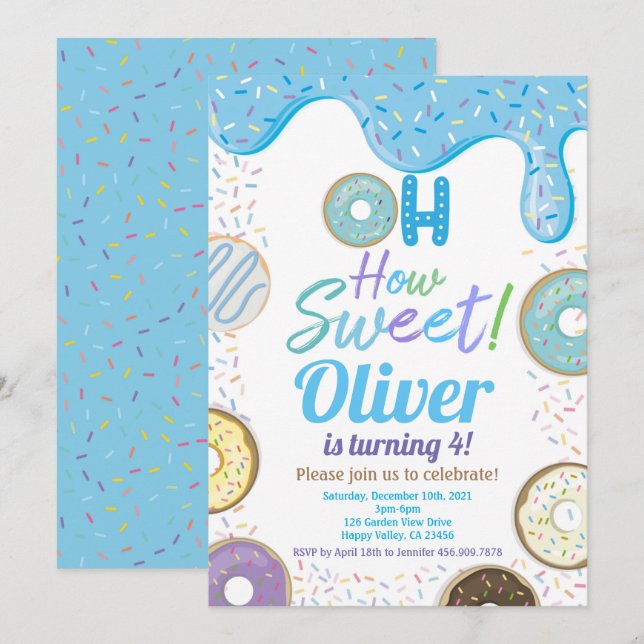 Blue Donut Boy Kid Birthday Party Any Age Invitation (Front/Back)
