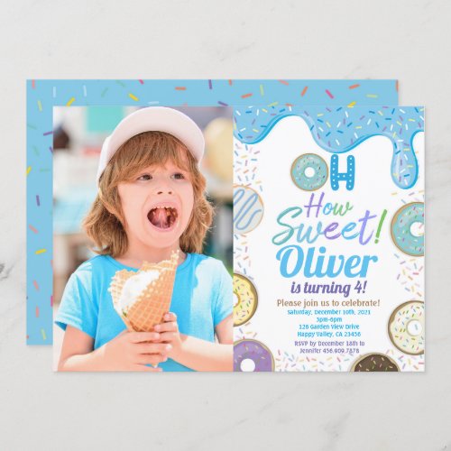 Blue Donut Boy Kid Birthday Party Any Age Photo  Invitation