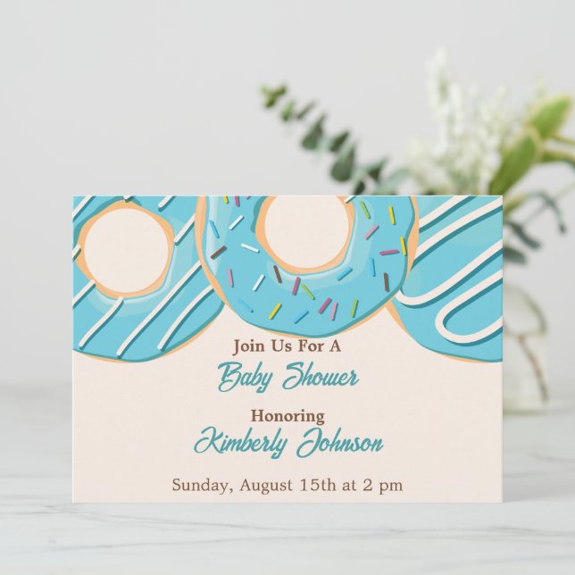 Blue Donut Delight Baby Shower Invitation (Standing Front)