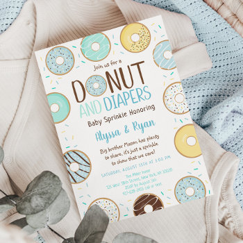 Blue Donut & Diapers Baby Sprinkle Invitation by LittlePrintsParties at Zazzle