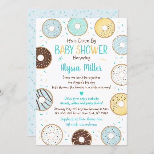 Blue Donut Drive By Baby Shower Invitation